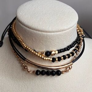Black Stone Bead Bracelet Set Stretch And Adjustable NWOT